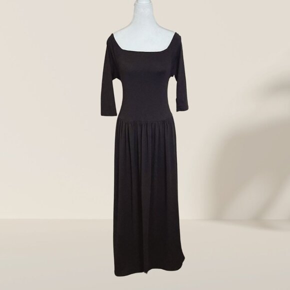 24Seven Comfort Apparel Black Square-Neck Long Sleeve Maxi Dress – Size L - Picture 1 of 6